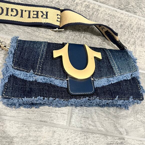 True Religion: Women's Y2K Frayed Denim Crossbody Adjustable Shoulder Bag - Picture 6 of 13